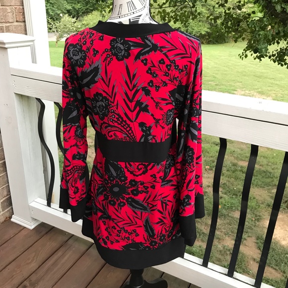 Asian-Inspired Tunic Mini Dress Kimono Bell Sleeves Empire Waist | M/L - Picture 11 of 12